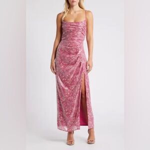 🔥 NWT Hutch X Anthropologie Luxe slip Ruched metallic pink Maxi Dress gown sz 4